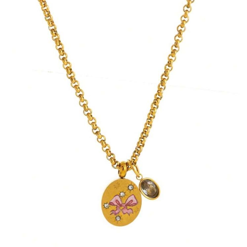 Gold Pendant Necklace with Pink bow M525